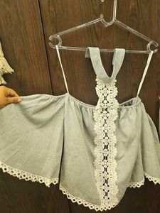 Stylish Grey Off-Shoulder Top with Lace
