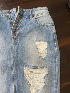 Distressed Denim Midi Skirt