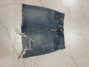 Distressed Denim Mini Skirt