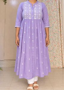 Lavender Embroidered Flared Kurta