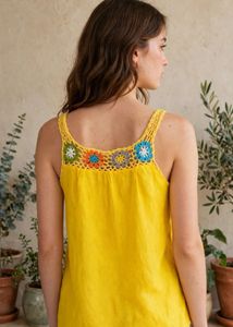 Vibrant Yellow Crochet Trim Tank Top