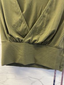 Olive Green Ribbed V-Neck Crop Top, Bust- 34