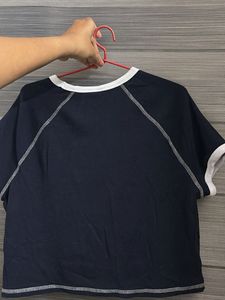 Navy Blue T-Shirt with White Trim