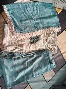 Embroidered Kurti set wit pant and duppata in Geom