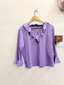 Purple Ruffle Neck Top