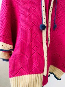 Pink Hooded Knit Cardigan