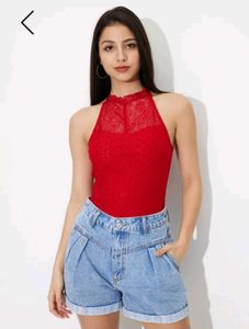 Red Lace Halter Top