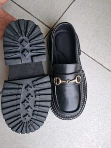 Chic Black Loafers with Gold Buckle