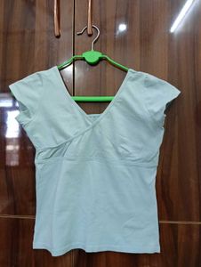 Light Blue V-Neck Wrap Top