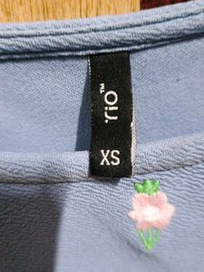 Light Blue Embroidered Long Sleeve Top
