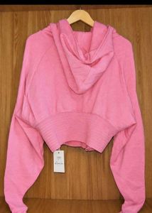 Pink Cropped Zip-Up Hoodie