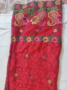 👌Traditional Red ♥️ Embroidered Silk Saree
