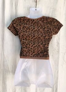 Brown Leopard Print Cropped Top