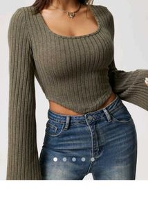 Ribbed Bell Sleeve Crop Top