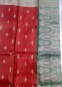 Elegant orange GreenBrocade Banarasi Saree