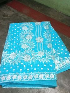 Blue Embroidered Saree with blouse