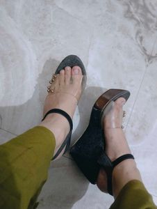 Sparkling Wedge Heels with Clear Straps