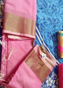 Elegant Pink Silk Saree with Gold Border