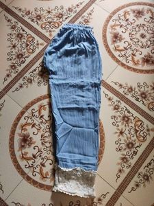 Elegant Sky Blue Lace-Work Cotton Suit Set
