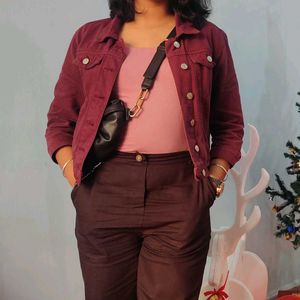 Tokyo Talkies Burgundy Denim Jacket
