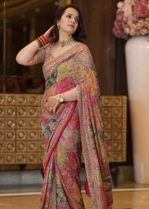 Trending chinnon with beautiful print saree