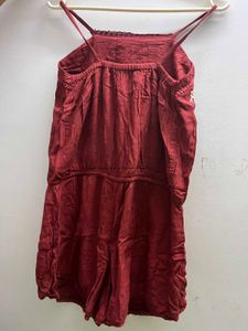 Premium Embroidery Burgundy Crinkle Romper