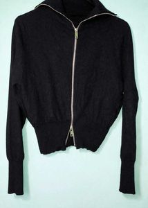 Black Zip-Up Knit Sweater