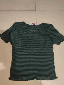 Striped Lettuce Hem T-Shirt