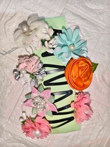 Handmade floral fabric hair clips set of 6