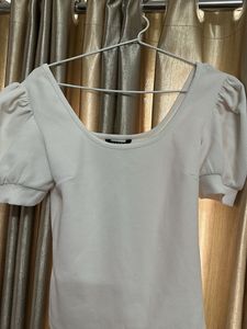 White Puff Sleeve Top &amp; High Waist Pants Set