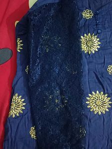 Beautiful Blue Kurta set with Golden Embroidery
