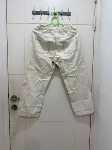 Cream Relaxed Fit Drawstring Pants