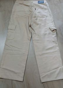 Cream Wide-Leg Cargo Pants