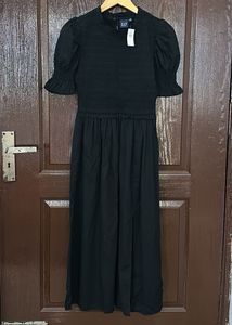 GAP Black Smocked Midi Dress