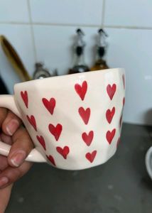 Beautiful  Handmade Clay Cup With Red Cute Hearts