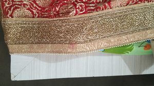 Wedding Saree/Cream And Red Net Saree