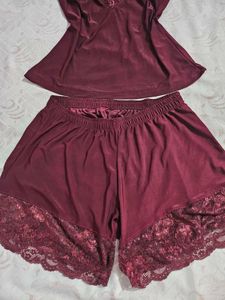 Lace Trimmed Pajama Set and night dress combo