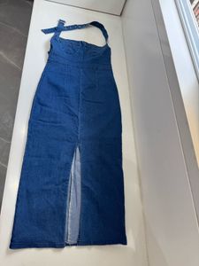 denim midi dress with front slit