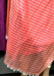 Sheer Coral Pink Striped Dupatta