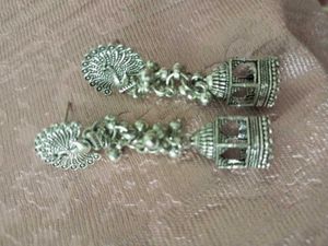 Oxidized Silver Peacock Jhumka Earrings