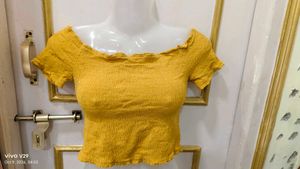 Yellow Smocked Off-Shoulder Top