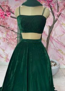 Emerald Green Velvet Lehenga Set