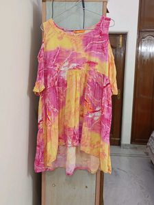 Vibrant Pink &amp; Yellow Cold Shoulder Kurta