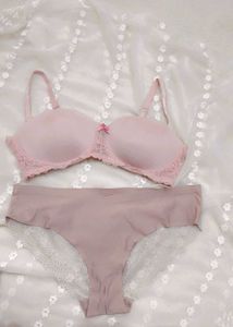 Pink Lace Bra and Panty Set