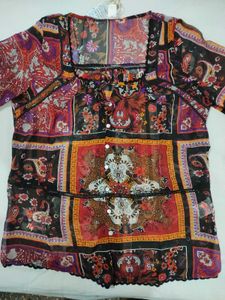 Boho Patchwork Print Sheer Blouse