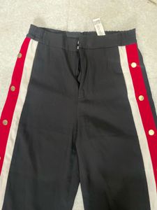 Black Wide Leg Pants with Snap Buttons