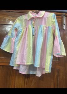 Rainbow Stripe Bell Sleeve Tunic Top