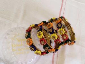 Vibrant Beaded Flower Bangles