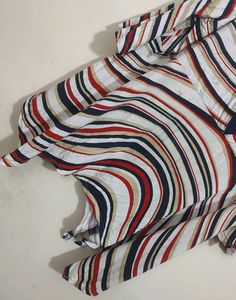 Multi Colored Striped V-Neck Top For 50 Bust