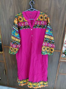 Vibrant Pink Kurta with Colorful Print